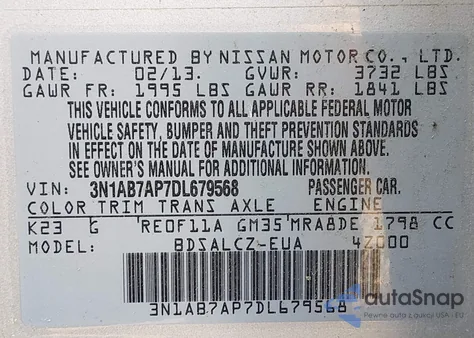 2013 Nissan Sentra S from USA, damaged, VIN 3N1AB7AP7DL679568